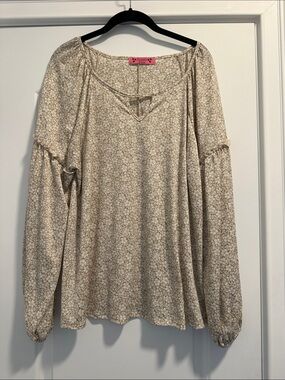 Almost Pink Beige Floral Long-Sleeve Peasant Top